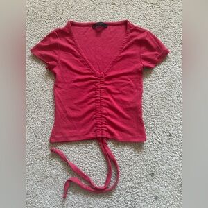 All Saints Deep Pink Ruched V-Neck Tee